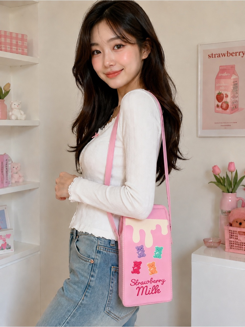 NWT! Cute crossbody bag in pink. Strawberry Milk and gummy bears style